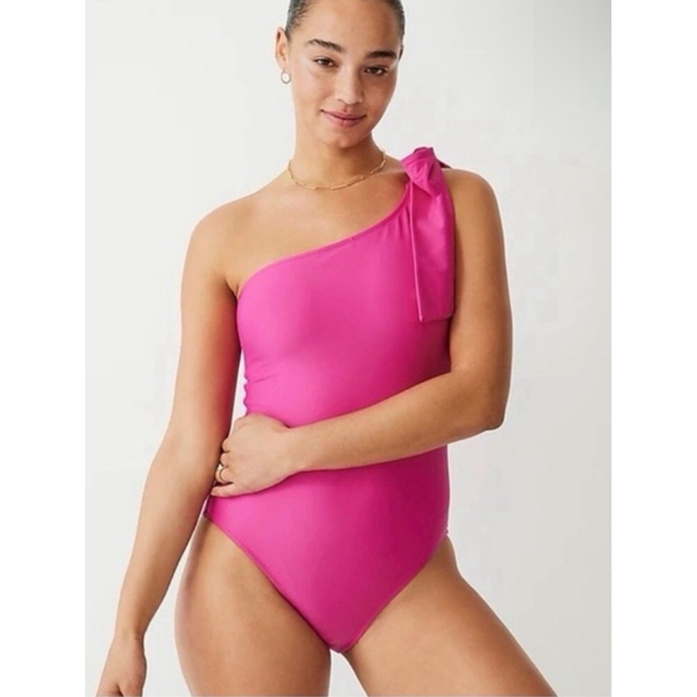J.Crew Reimagined One Shoulder Bow One Piece Swimsuit Pink Size 4